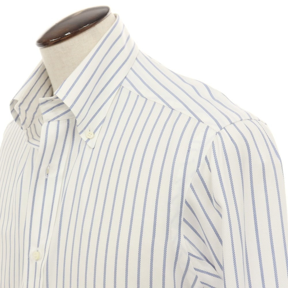 【中古】バルバ BARBA コットン ストライプ ドゥエボットーニ ボタンダウン ドレスシャツ ホワイトxネイビー【サイズ40】【 状態ランクC 】【 メンズ 】