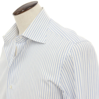 【中古】バルバ BARBA BARNEYS NEW YORK別注 コットン ストライプ ダブルカフス セミワイドカラー ドレスシャツ ホワイトxブルー【サイズ41】【 状態ランクC 】【 メンズ 】