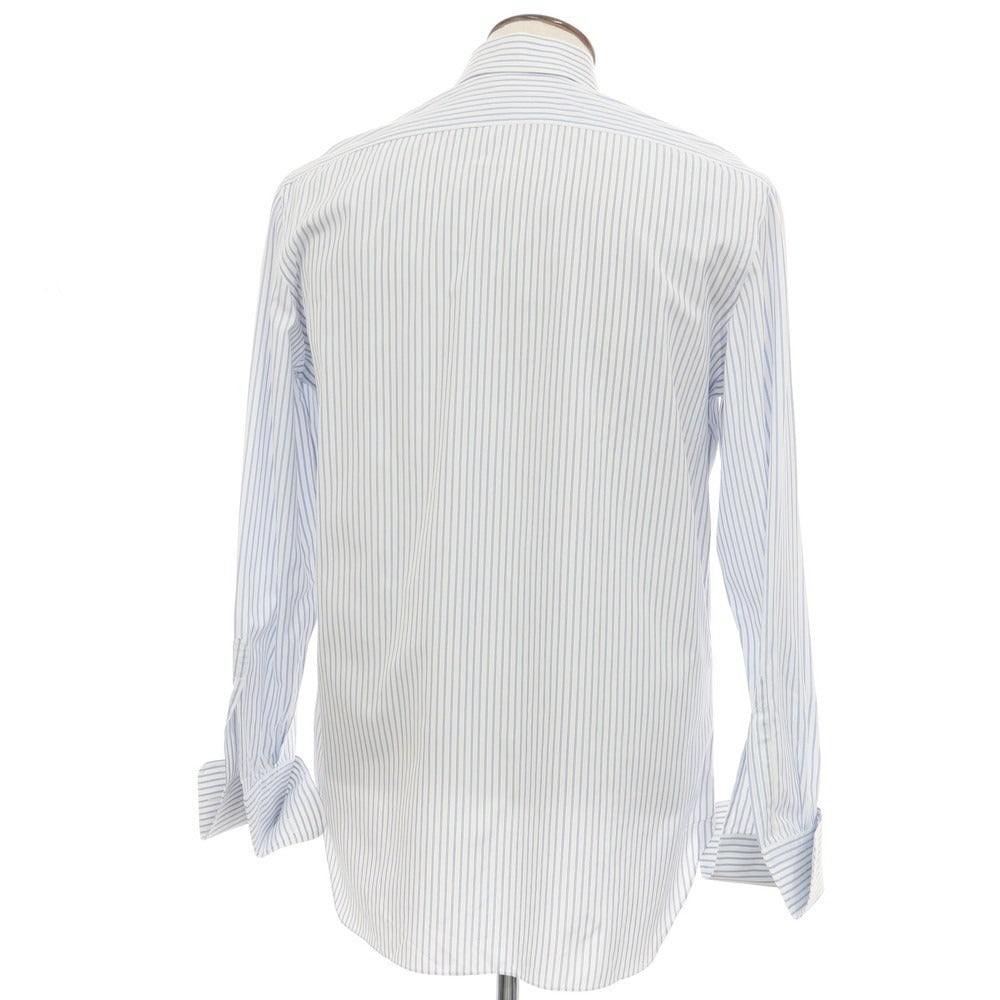 【中古】バルバ BARBA BARNEYS NEW YORK別注 コットン ストライプ ダブルカフス セミワイドカラー ドレスシャツ ホワイトxブルー【サイズ41】【 状態ランクC 】【 メンズ 】