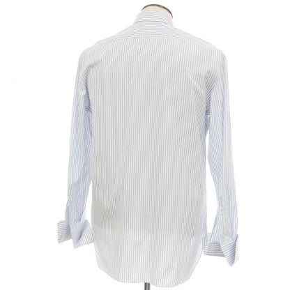 【中古】バルバ BARBA BARNEYS NEW YORK別注 コットン ストライプ ダブルカフス セミワイドカラー ドレスシャツ ホワイトxブルー【サイズ41】【 状態ランクC 】【 メンズ 】