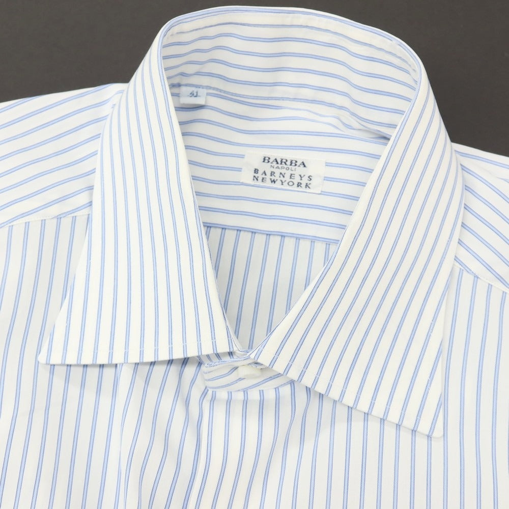 【中古】バルバ BARBA BARNEYS NEW YORK別注 コットン ストライプ ダブルカフス セミワイドカラー ドレスシャツ ホワイトxブルー【サイズ41】【 状態ランクC 】【 メンズ 】