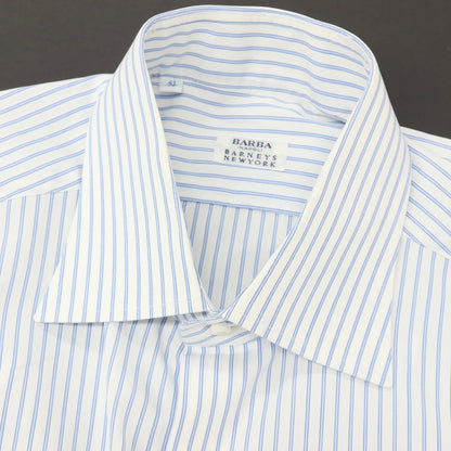 【中古】バルバ BARBA BARNEYS NEW YORK別注 コットン ストライプ ダブルカフス セミワイドカラー ドレスシャツ ホワイトxブルー【サイズ41】【 状態ランクC 】【 メンズ 】