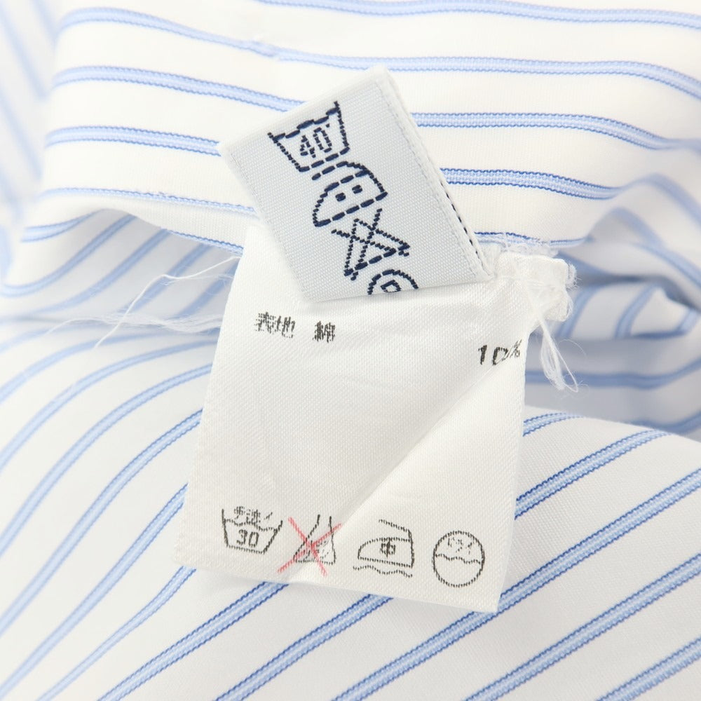 【中古】バルバ BARBA BARNEYS NEW YORK別注 コットン ストライプ ダブルカフス セミワイドカラー ドレスシャツ ホワイトxブルー【サイズ41】【 状態ランクC 】【 メンズ 】