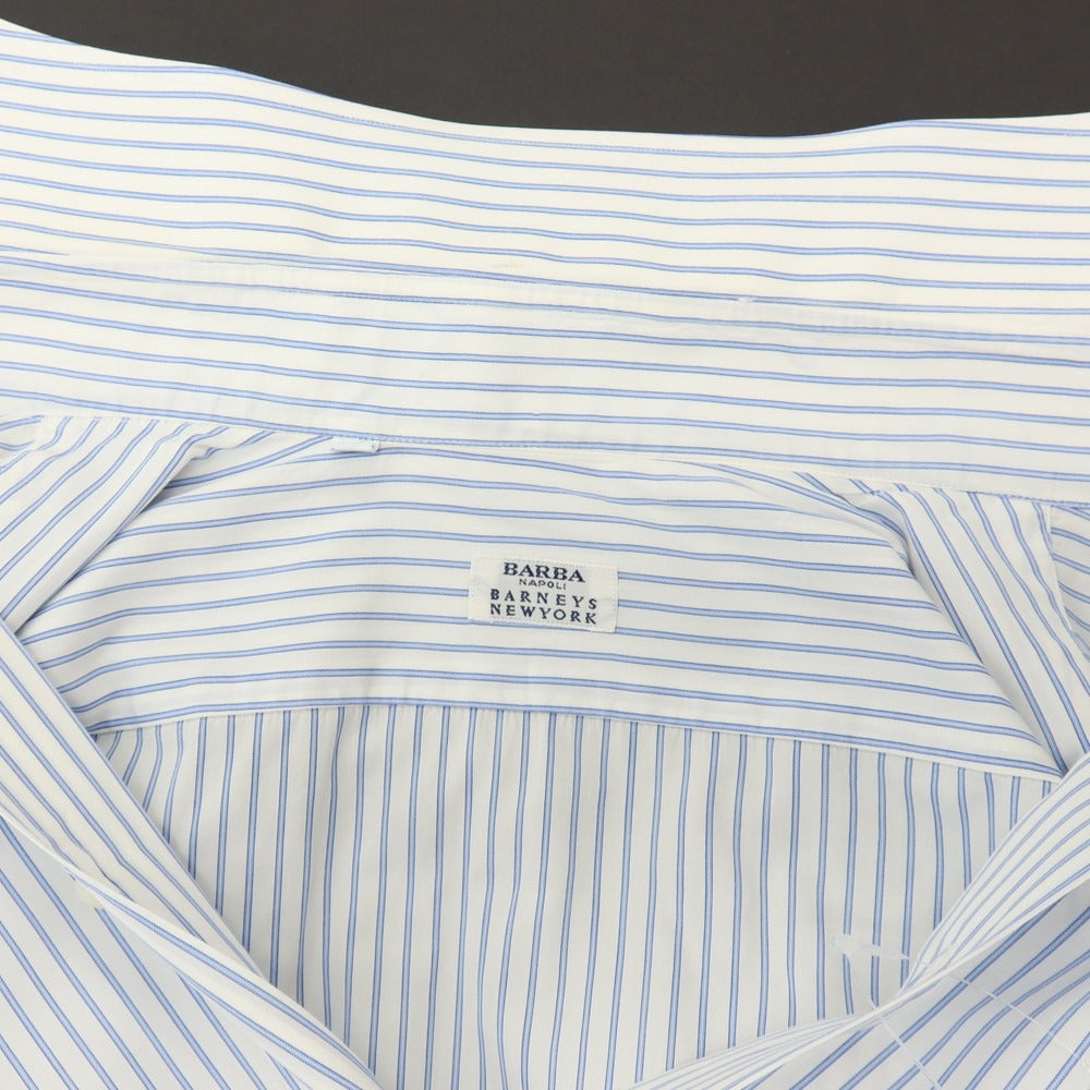 【中古】バルバ BARBA BARNEYS NEW YORK別注 コットン ストライプ ダブルカフス セミワイドカラー ドレスシャツ ホワイトxブルー【サイズ41】【 状態ランクC 】【 メンズ 】