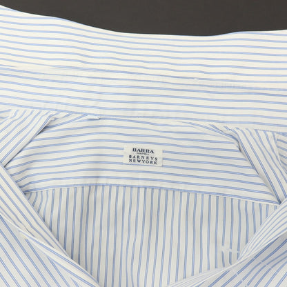 【中古】バルバ BARBA BARNEYS NEW YORK別注 コットン ストライプ ダブルカフス セミワイドカラー ドレスシャツ ホワイトxブルー【サイズ41】【 状態ランクC 】【 メンズ 】