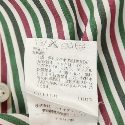 【中古】バルバ BARBA コットン ストライプ ワイドカラー ドレスシャツ グリーンxボルドー【サイズ41】【 状態ランクC 】【 メンズ 】