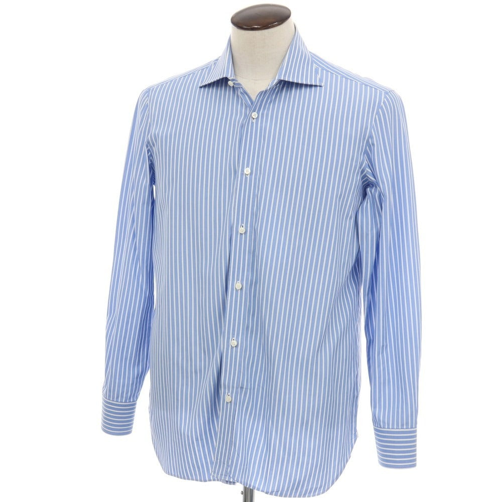 【中古】ルイジ ボレッリ Luigi Borrelli BARNEYS NEW YORK別注 コットン ストライプ セミワイドカラー ドレスシャツ ブルーxホワイト【サイズ41】【 状態ランクC 】【 メンズ 】