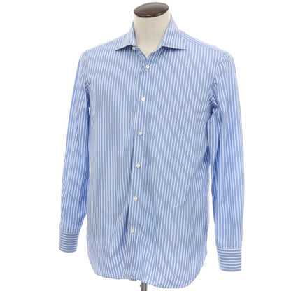 【中古】ルイジ ボレッリ Luigi Borrelli BARNEYS NEW YORK別注 コットン ストライプ セミワイドカラー ドレスシャツ ブルーxホワイト【サイズ41】【 状態ランクC 】【 メンズ 】