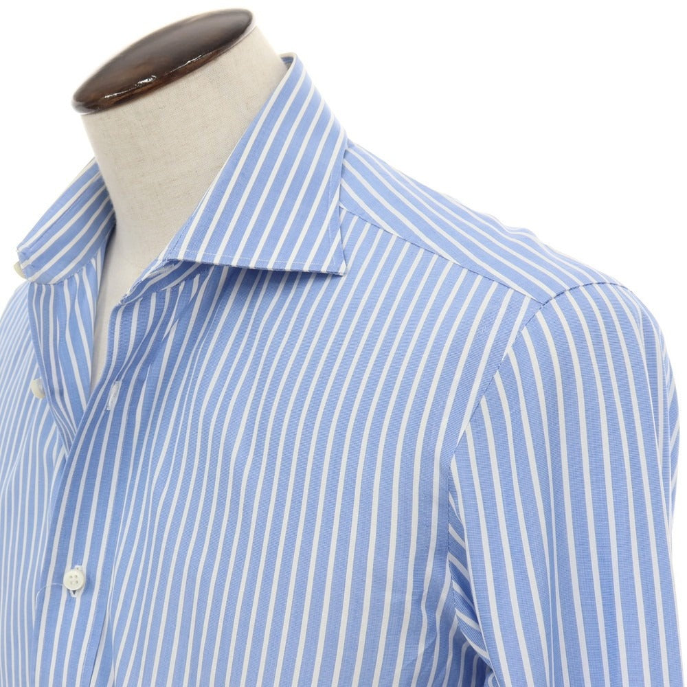 【中古】ルイジ ボレッリ Luigi Borrelli BARNEYS NEW YORK別注 コットン ストライプ セミワイドカラー ドレスシャツ ブルーxホワイト【サイズ41】【 状態ランクC 】【 メンズ 】