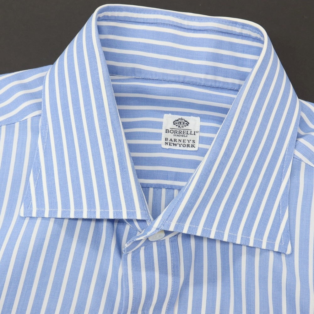 【中古】ルイジ ボレッリ Luigi Borrelli BARNEYS NEW YORK別注 コットン ストライプ セミワイドカラー ドレスシャツ ブルーxホワイト【サイズ41】【 状態ランクC 】【 メンズ 】
