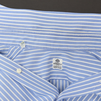 【中古】ルイジ ボレッリ Luigi Borrelli BARNEYS NEW YORK別注 コットン ストライプ セミワイドカラー ドレスシャツ ブルーxホワイト【サイズ41】【 状態ランクC 】【 メンズ 】