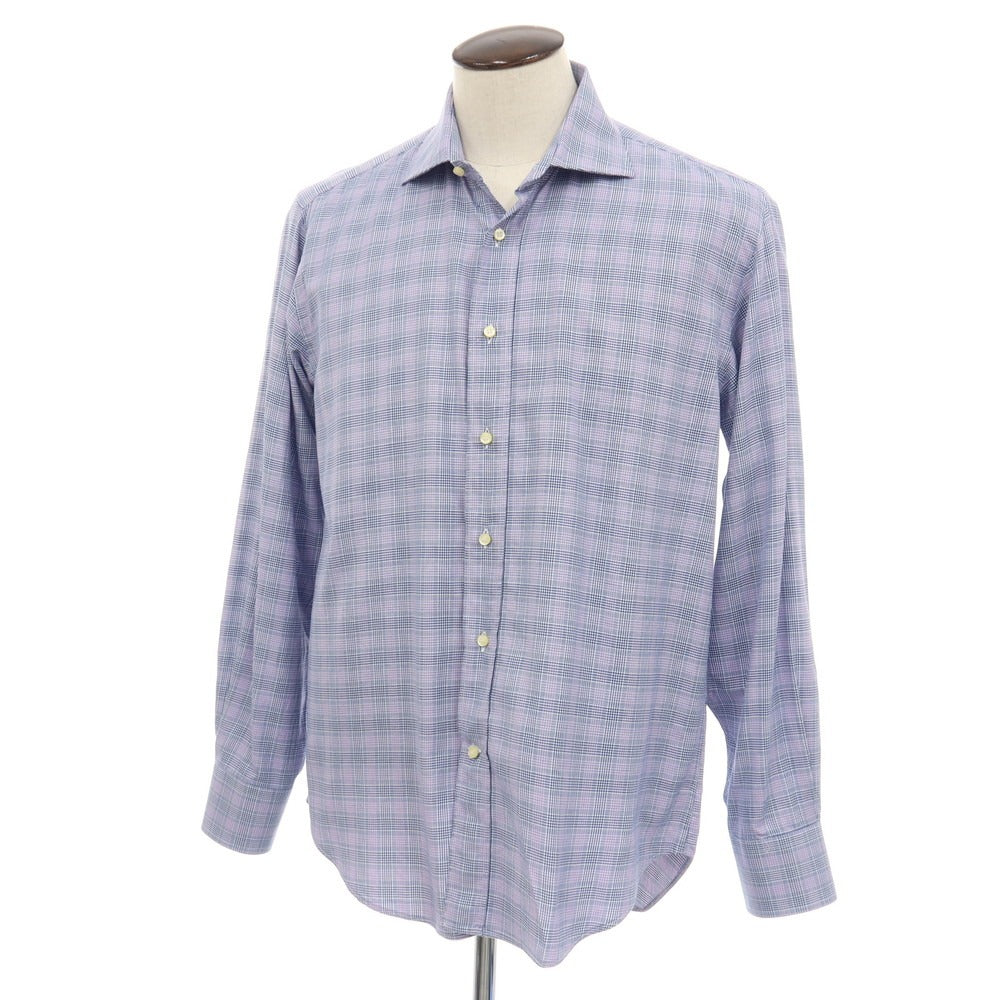 【中古】エトロ ETRO コットン チェック セミワイドカラー カジュアルシャツ ネイビーxピンク【サイズ41】【 状態ランクB 】【 メンズ 】