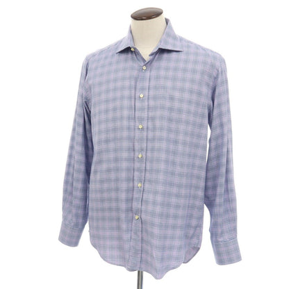 【中古】エトロ ETRO コットン チェック セミワイドカラー カジュアルシャツ ネイビーxピンク【サイズ41】【 状態ランクB 】【 メンズ 】