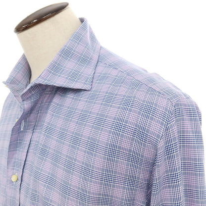 【中古】エトロ ETRO コットン チェック セミワイドカラー カジュアルシャツ ネイビーxピンク【サイズ41】【 状態ランクB 】【 メンズ 】