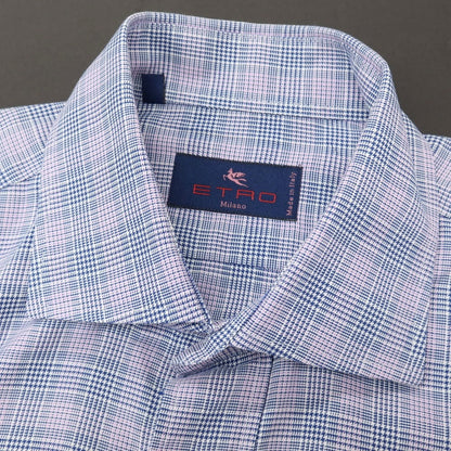 【中古】エトロ ETRO コットン チェック セミワイドカラー カジュアルシャツ ネイビーxピンク【サイズ41】【 状態ランクB 】【 メンズ 】