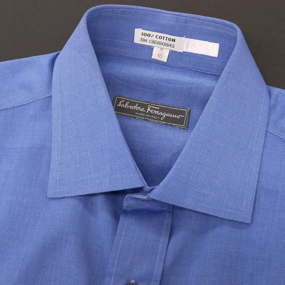 【中古】サルヴァトーレフェラガモ Salvatore Ferragamo コットン セミワイドカラー ドレスシャツ ブルー【サイズ16】【 状態ランクC 】【 メンズ 】