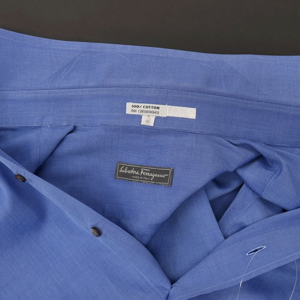 【中古】サルヴァトーレフェラガモ Salvatore Ferragamo コットン セミワイドカラー ドレスシャツ ブルー【サイズ16】【 状態ランクC 】【 メンズ 】
