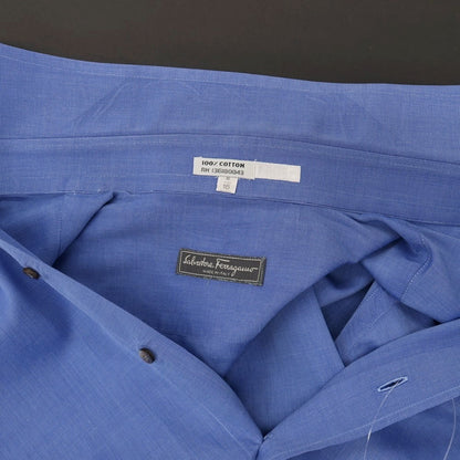 【中古】サルヴァトーレフェラガモ Salvatore Ferragamo コットン セミワイドカラー ドレスシャツ ブルー【サイズ16】【 状態ランクC 】【 メンズ 】