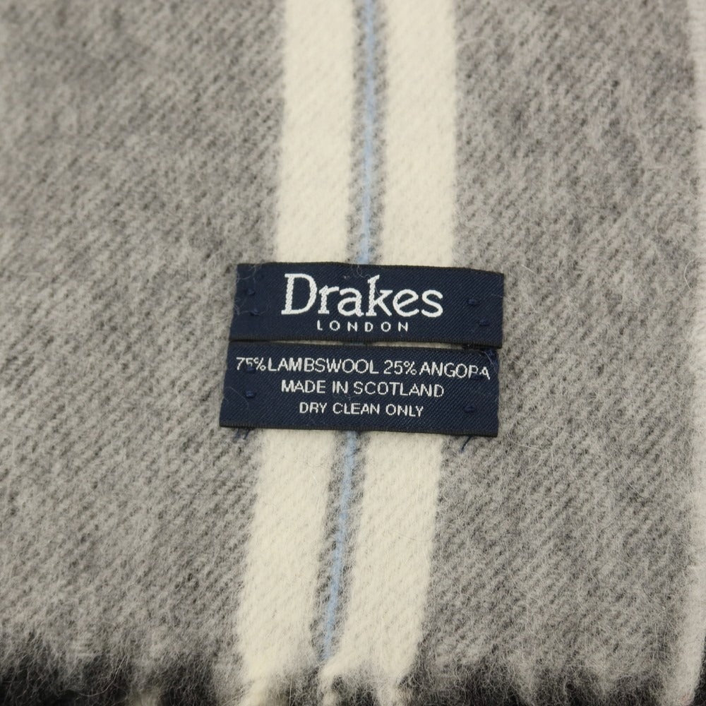 【中古】ドレイクス DRAKES ウールアンゴラ ストライプ マフラー ダークグレーxホワイト【 状態ランクB 】【 メンズ 】