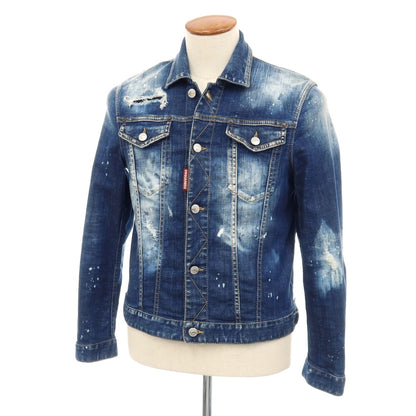 【中古】ディースクエアード DSQUARED2 ダメージ＆ブリーチ加工 ストレッチ コットン デニムジャケット ネイビー【サイズ46】【 状態ランクB 】【 メンズ 】