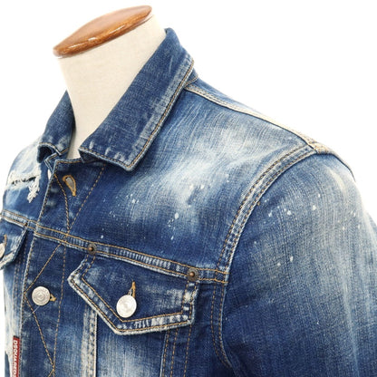 【中古】ディースクエアード DSQUARED2 ダメージ＆ブリーチ加工 ストレッチ コットン デニムジャケット ネイビー【サイズ46】【 状態ランクB 】【 メンズ 】