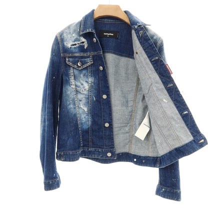 【中古】ディースクエアード DSQUARED2 ダメージ＆ブリーチ加工 ストレッチ コットン デニムジャケット ネイビー【サイズ46】【 状態ランクB 】【 メンズ 】