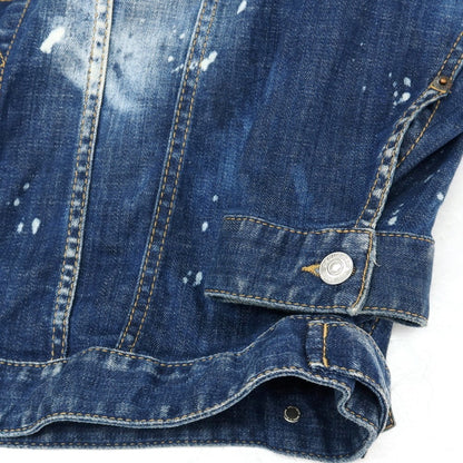 【中古】ディースクエアード DSQUARED2 ダメージ＆ブリーチ加工 ストレッチ コットン デニムジャケット ネイビー【サイズ46】【 状態ランクB 】【 メンズ 】