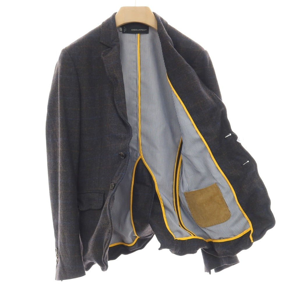 【中古】ディースクエアード DSQUARED2 ウールナイロン チェック ワイヤー入り 2B カジュアルジャケット ダークグレーxブルー【サイズ46】【 状態ランクB 】【 メンズ 】