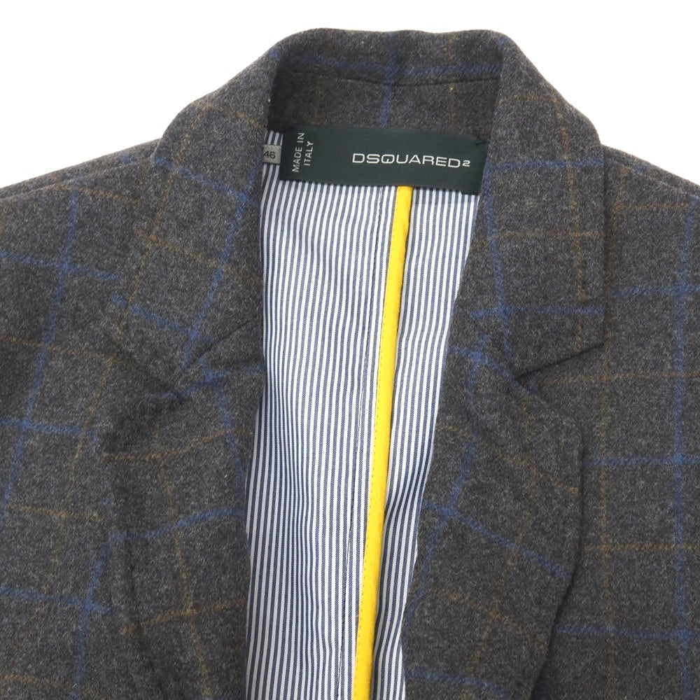 【中古】ディースクエアード DSQUARED2 ウールナイロン チェック ワイヤー入り 2B カジュアルジャケット ダークグレーxブルー【サイズ46】【 状態ランクB 】【 メンズ 】