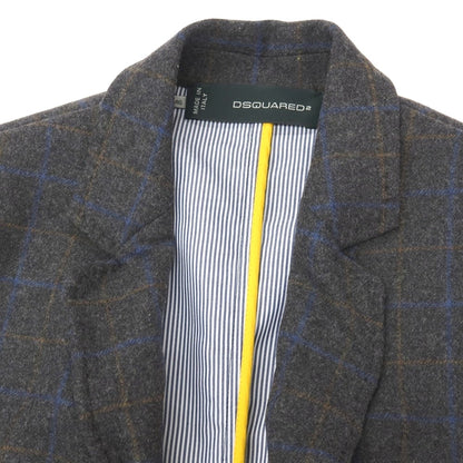 【中古】ディースクエアード DSQUARED2 ウールナイロン チェック ワイヤー入り 2B カジュアルジャケット ダークグレーxブルー【サイズ46】【 状態ランクB 】【 メンズ 】