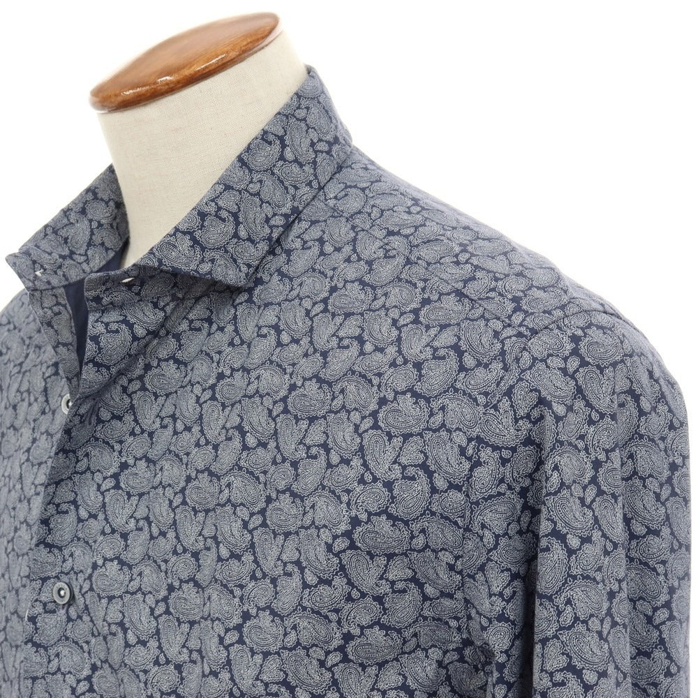 【中古】エポカウォモ EPOCA UOMO コットン ペイズリー プリント カジュアルシャツ ネイビー【サイズ46】【 状態ランクB 】【 メンズ 】