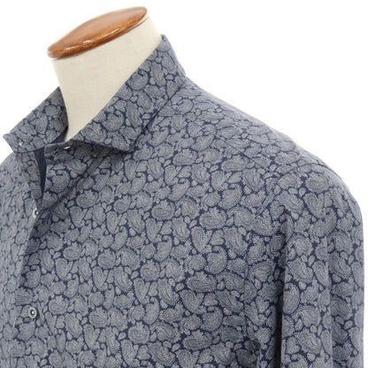 【中古】エポカウォモ EPOCA UOMO コットン ペイズリー プリント カジュアルシャツ ネイビー【サイズ46】【 状態ランクB 】【 メンズ 】