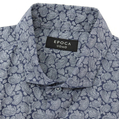 【中古】エポカウォモ EPOCA UOMO コットン ペイズリー プリント カジュアルシャツ ネイビー【サイズ46】【 状態ランクB 】【 メンズ 】