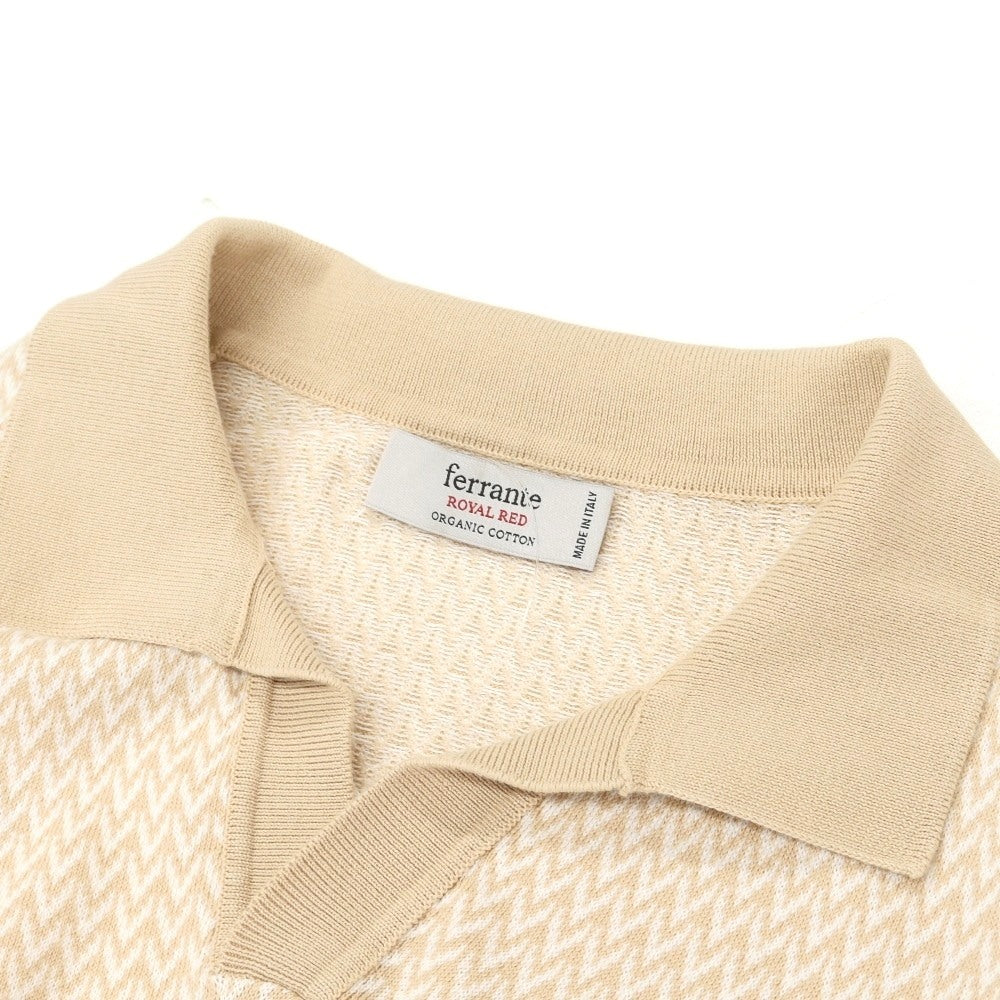 【中古】フェランテ（ウエア） ferrante ROYAL RED オーガニックコットン スキッパー 半袖 ポロニット ベージュxホワイト【サイズ50】【 状態ランクB 】【 メンズ 】
