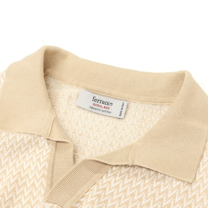 【中古】フェランテ（ウエア） ferrante ROYAL RED オーガニックコットン スキッパー 半袖 ポロニット ベージュxホワイト【サイズ50】【 状態ランクB 】【 メンズ 】