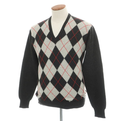 【中古】ライルアンドスコット LYLE&amp;SCOTT カシミヤ アーガイル柄 Vネック プルオーバーニット チャコールグレーxレッド【サイズ40/102】【 状態ランクB 】【 メンズ 】
