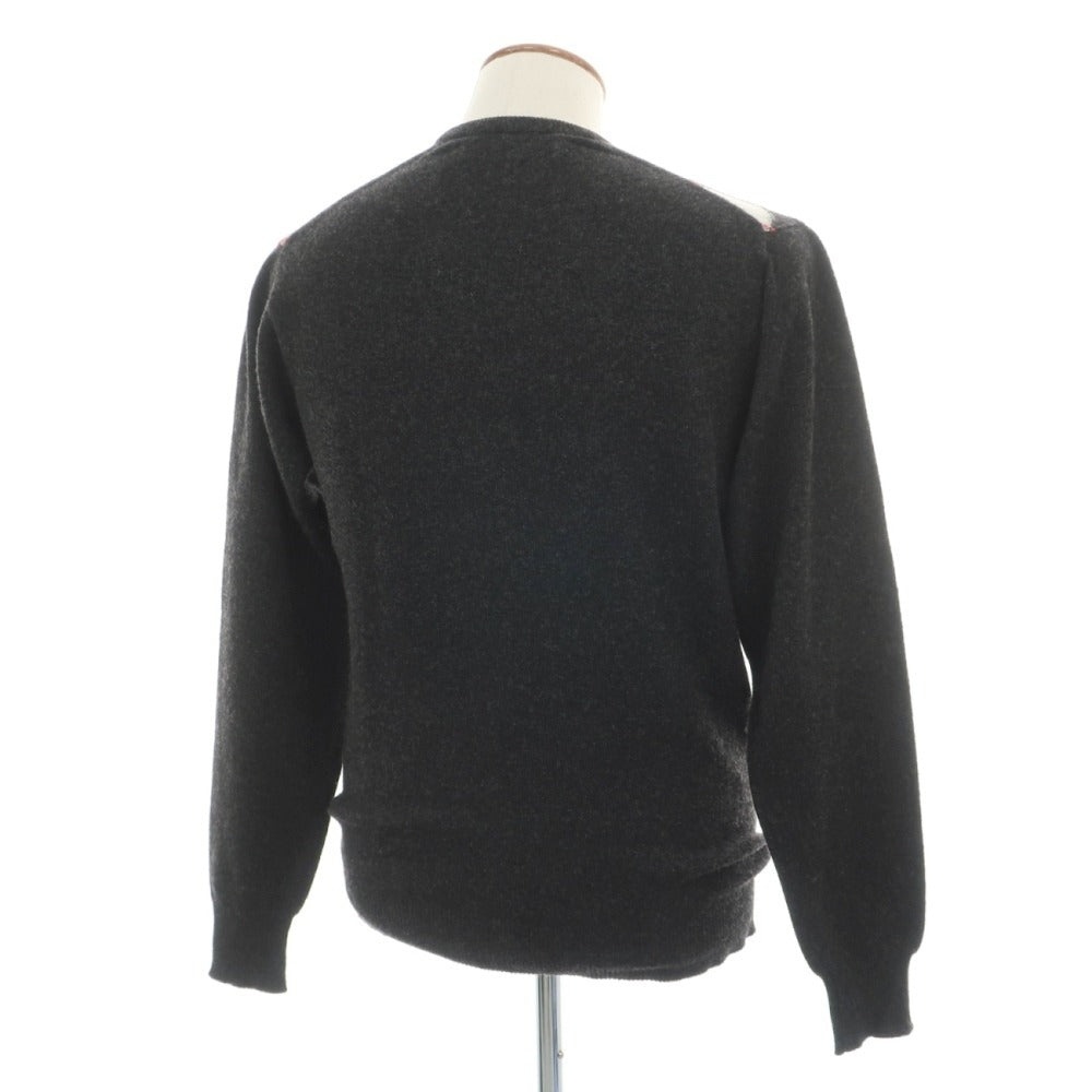 【中古】ライルアンドスコット LYLE&amp;SCOTT カシミヤ アーガイル柄 Vネック プルオーバーニット チャコールグレーxレッド【サイズ40/102】【 状態ランクB 】【 メンズ 】