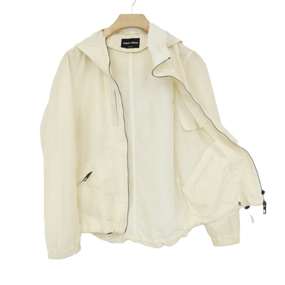 【中古】ジョルジオアルマーニ GIORGIO ARMANI リネンシルク ダブルジップ フーデッドブルゾン クリーム【サイズ50】【 状態ランクD 】【 メンズ 】