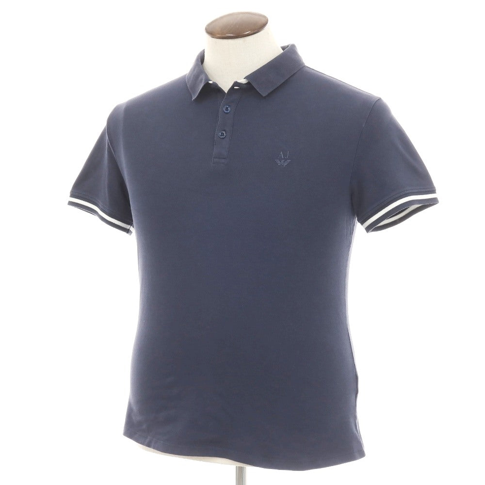 【中古】アルマーニ ジーンズ ARMANI JEANS 鹿の子調 ストレッチ コットン 半袖ポロシャツ ネイビー【サイズXL】【 状態ランクC 】【 メンズ 】