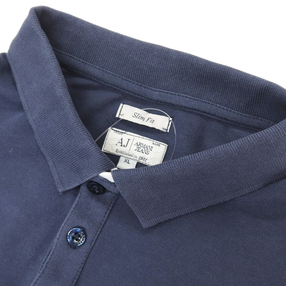 【中古】アルマーニ ジーンズ ARMANI JEANS 鹿の子調 ストレッチ コットン 半袖ポロシャツ ネイビー【サイズXL】【 状態ランクC 】【 メンズ 】