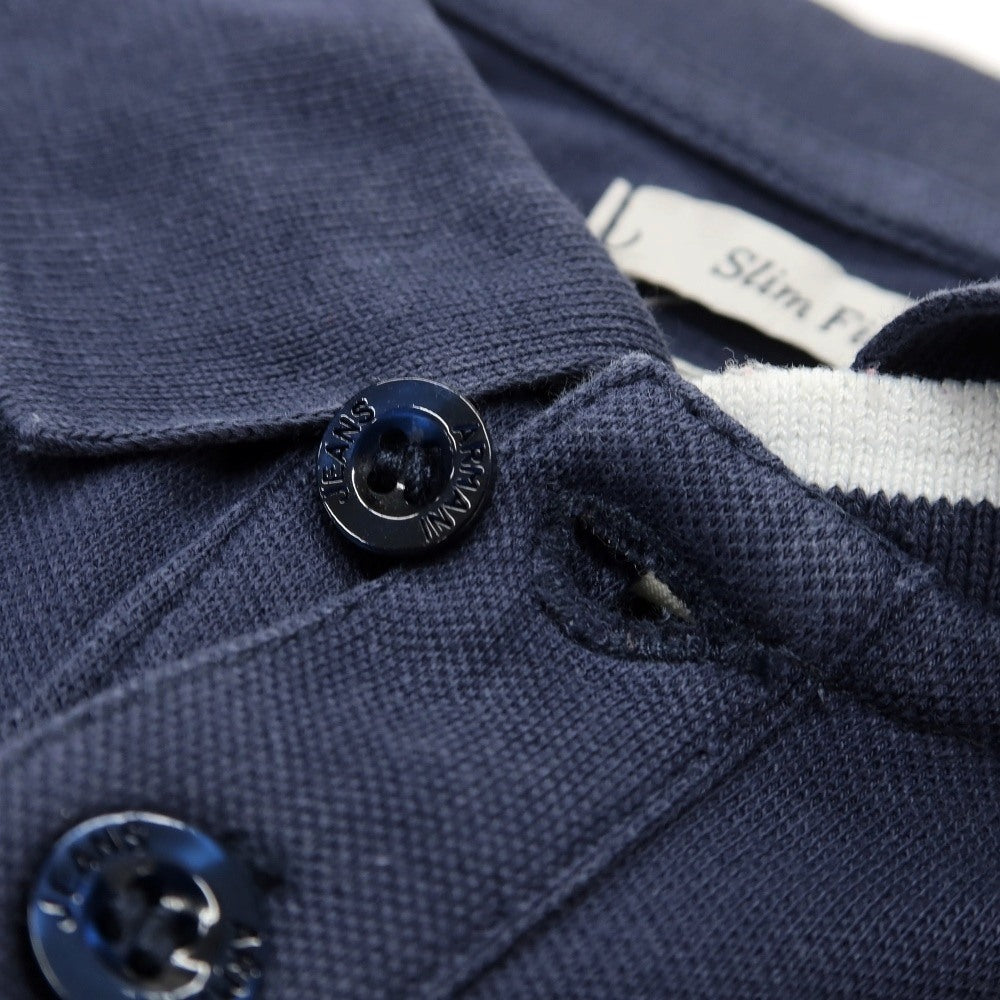 【中古】アルマーニ ジーンズ ARMANI JEANS 鹿の子調 ストレッチ コットン 半袖ポロシャツ ネイビー【サイズXL】【 状態ランクC 】【 メンズ 】