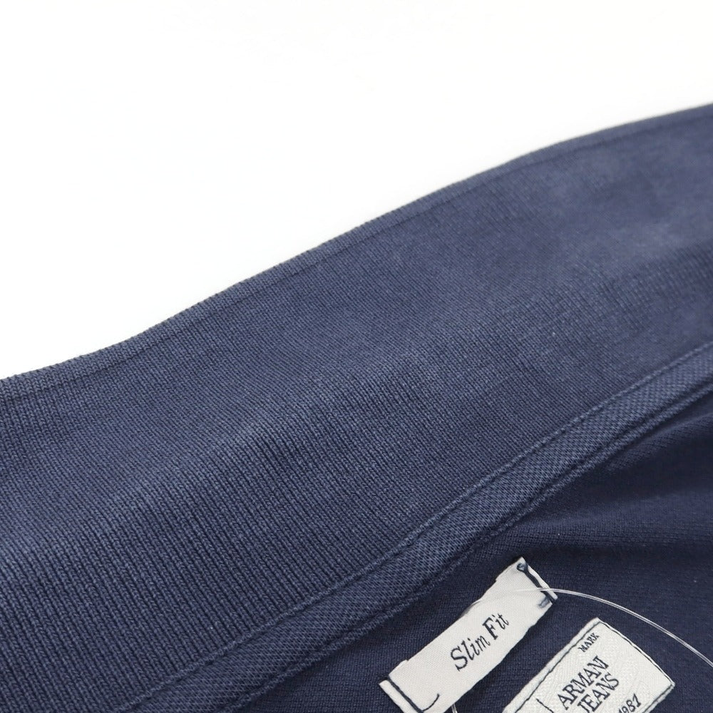 【中古】アルマーニ ジーンズ ARMANI JEANS 鹿の子調 ストレッチ コットン 半袖ポロシャツ ネイビー【サイズXL】【 状態ランクC 】【 メンズ 】
