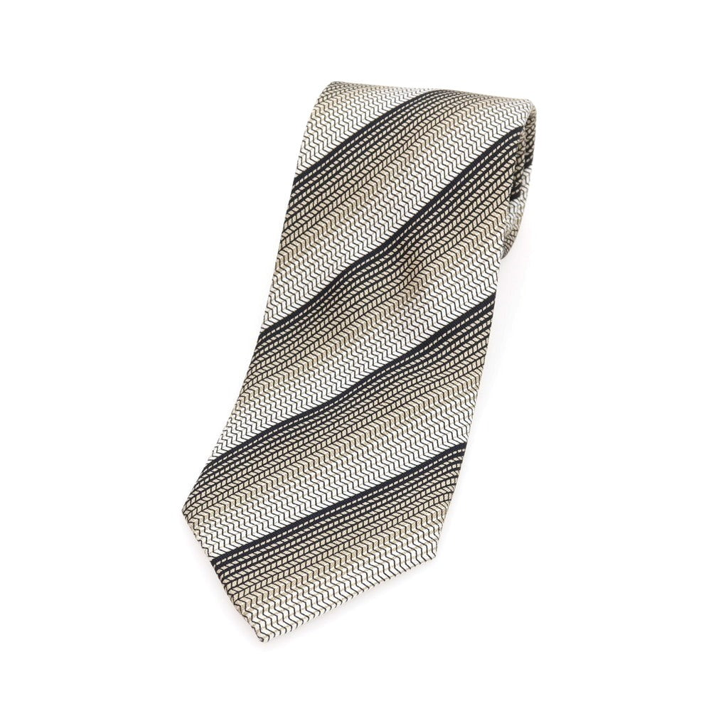 【中古】ジョルジオアルマーニ GIORGIO ARMANI シルク ストライプ柄ネクタイ ベージュxブラック【 状態ランクB 】【 メンズ 】