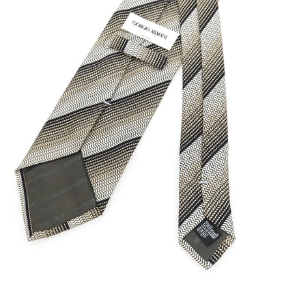 【中古】ジョルジオアルマーニ GIORGIO ARMANI シルク ストライプ柄ネクタイ ベージュxブラック【 状態ランクB 】【 メンズ 】