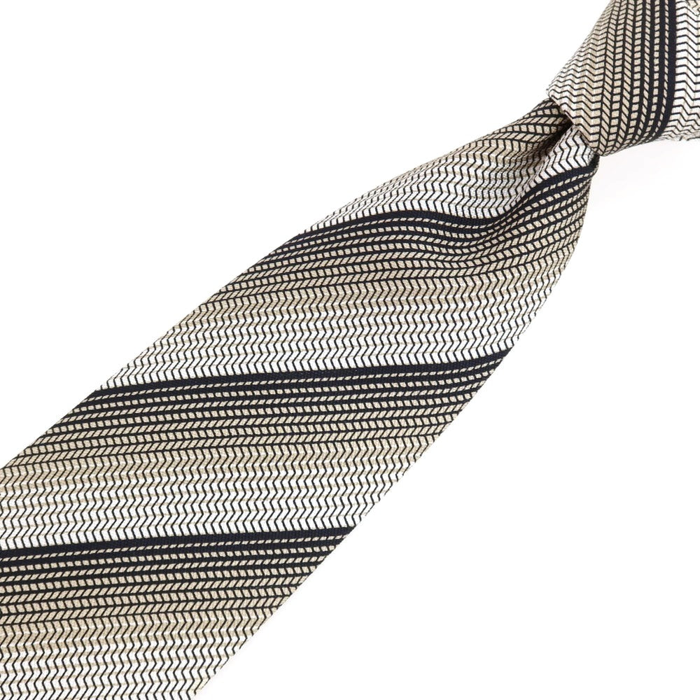 【中古】ジョルジオアルマーニ GIORGIO ARMANI シルク ストライプ柄ネクタイ ベージュxブラック【 状態ランクB 】【 メンズ 】