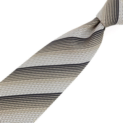 【中古】ジョルジオアルマーニ GIORGIO ARMANI シルク ストライプ柄ネクタイ ベージュxブラック【 状態ランクB 】【 メンズ 】