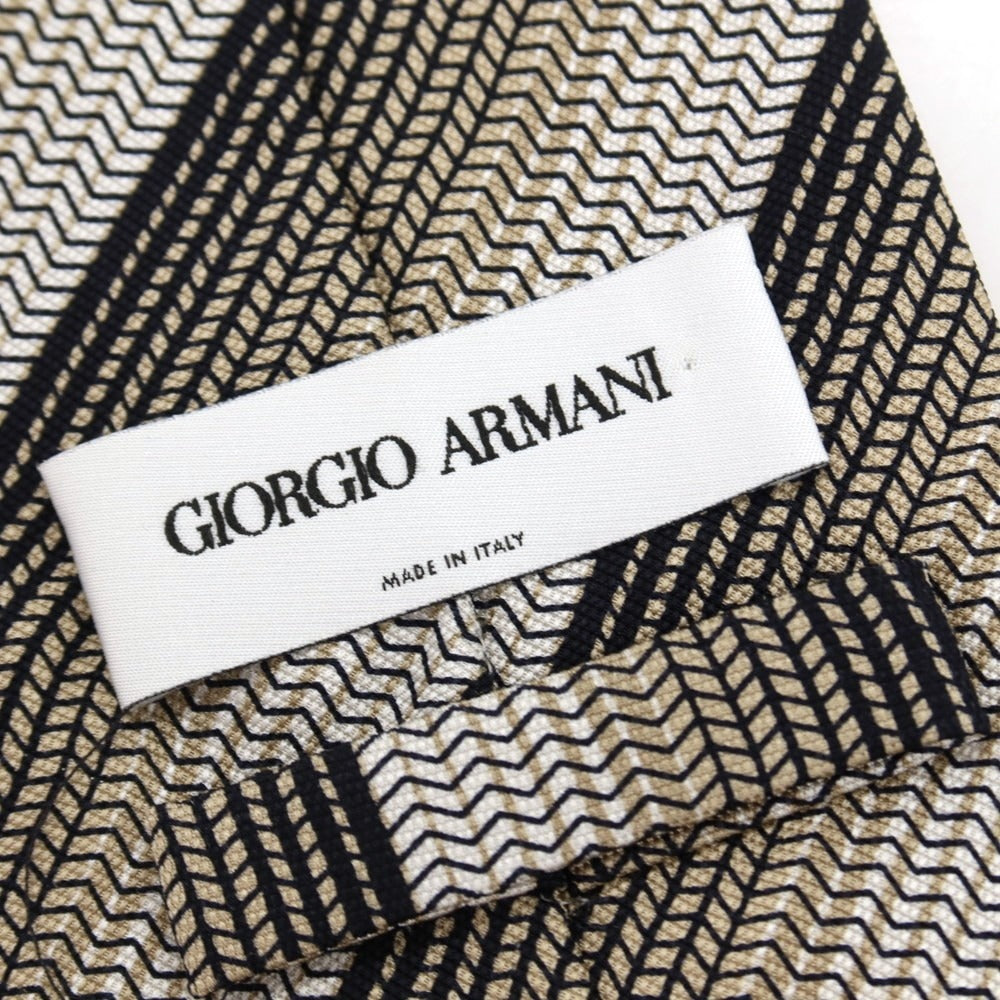 【中古】ジョルジオアルマーニ GIORGIO ARMANI シルク ストライプ柄ネクタイ ベージュxブラック【 状態ランクB 】【 メンズ 】