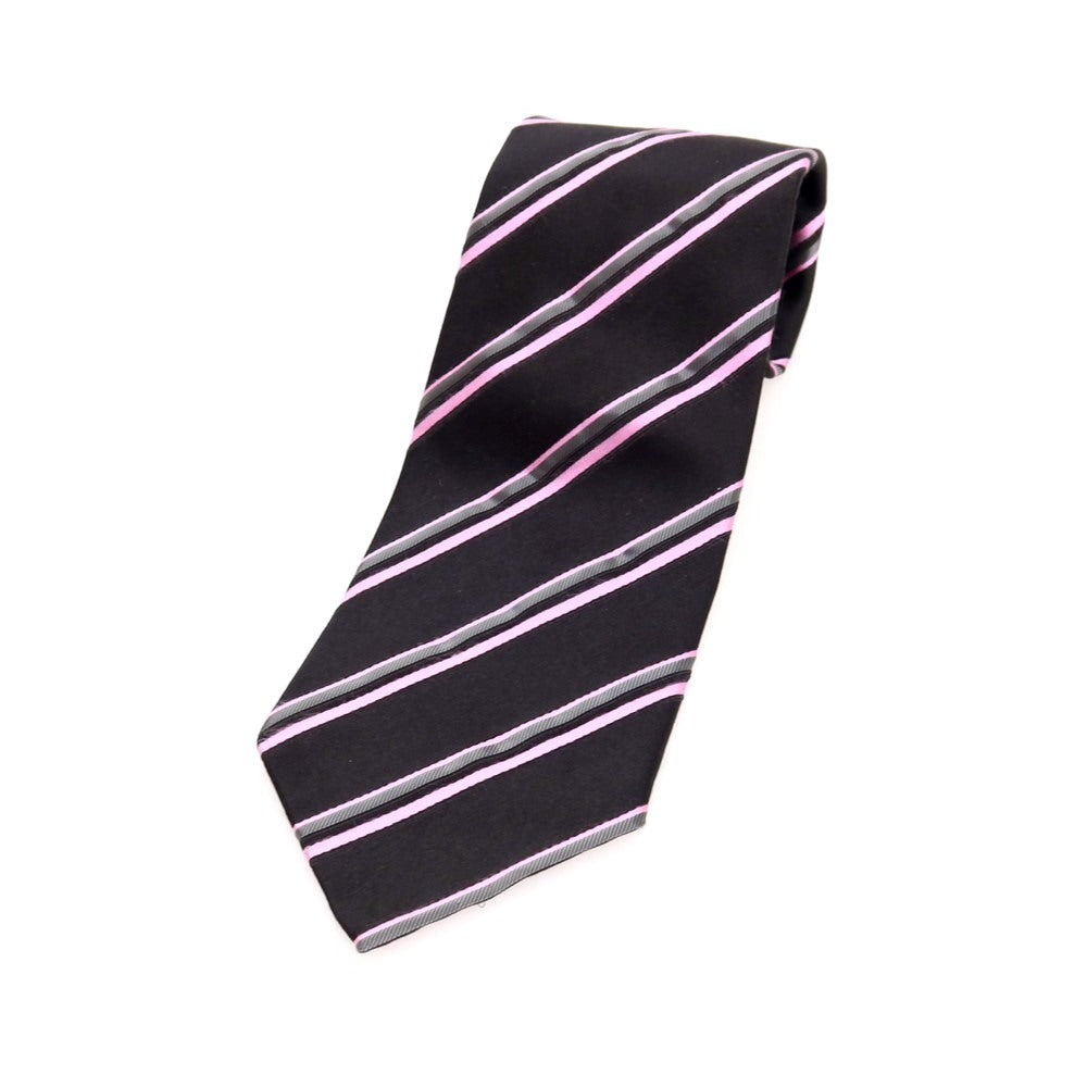 【中古】ジョルジオアルマーニ GIORGIO ARMANI シルク ストライプ柄ネクタイ ブラックxピンク【 状態ランクC 】【 メンズ 】