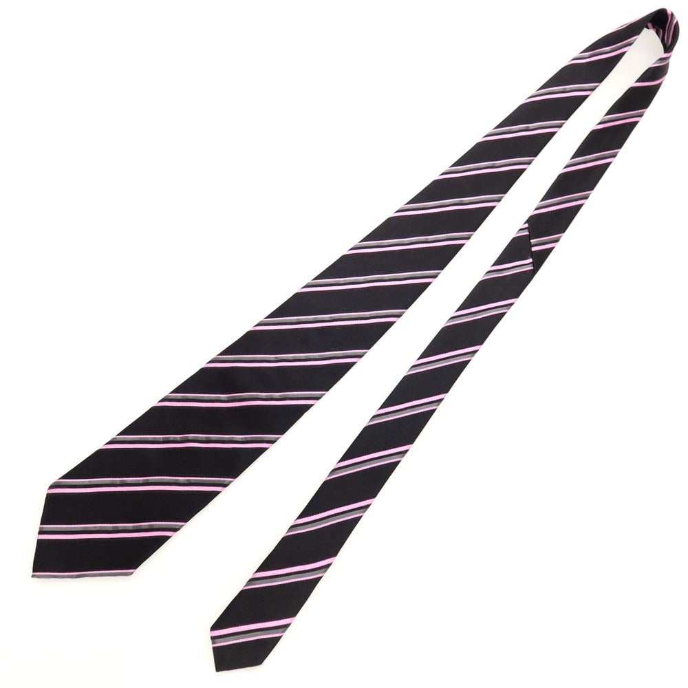 【中古】ジョルジオアルマーニ GIORGIO ARMANI シルク ストライプ柄ネクタイ ブラックxピンク【 状態ランクC 】【 メンズ 】