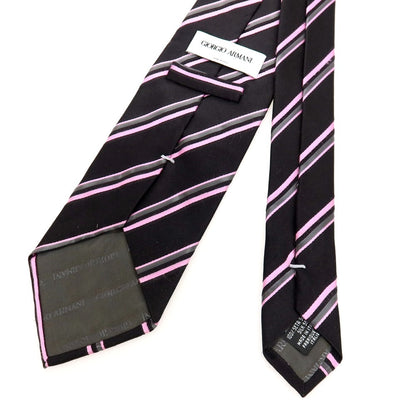 【中古】ジョルジオアルマーニ GIORGIO ARMANI シルク ストライプ柄ネクタイ ブラックxピンク【 状態ランクC 】【 メンズ 】